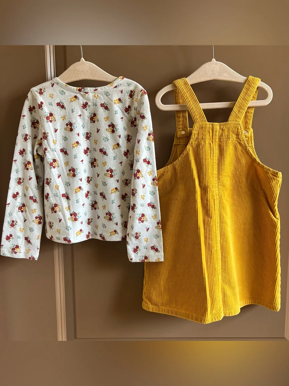 Between Mustard Corduroy Jumper Dress & Floral Top Set Girls Size 4T